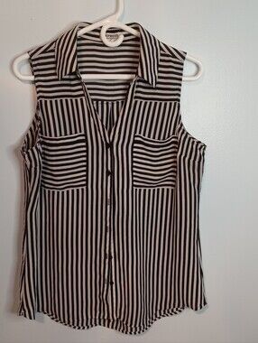 Express Portofino Black & White Striped Sleeveless Button Front Blouse Size Larg
